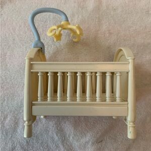 Fisher Price Loving Family Dollhouse Baby Boy Nursery Crib blue bow Mobile Twin